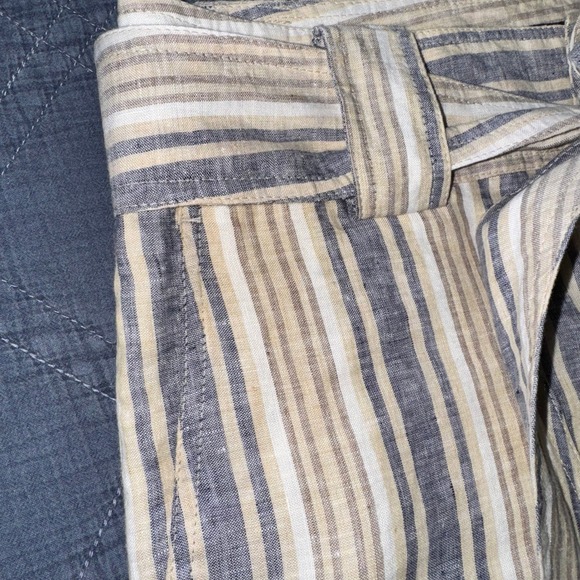 Zara Flax Linen Striped Tie-Waist Shorts Coastal Summer Blue Tan White Size MED - Picture 4 of 15